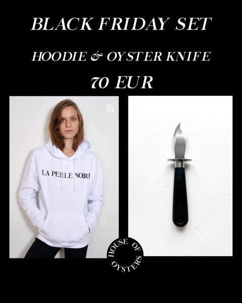 BLACK FRIDAY SET- HOODIE WHITE LA PERLE NOIRE  / UNISEX & OYSTER KNIFE